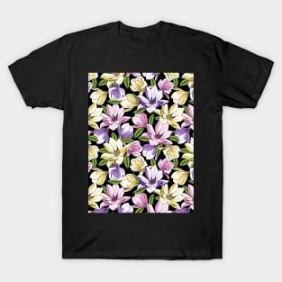 Magnolia Blooming On Black Background T-Shirt